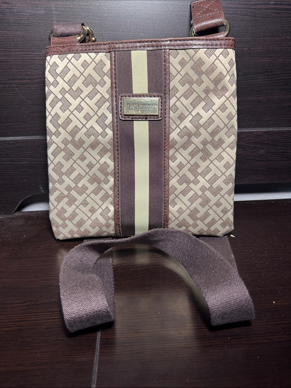 Tommy Hilfiger Brown and Cream Crossbody Messenger